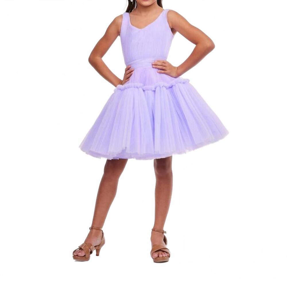 NEW ASHLEYLAUREN pleated tulle cocktail dress in lilac/sky